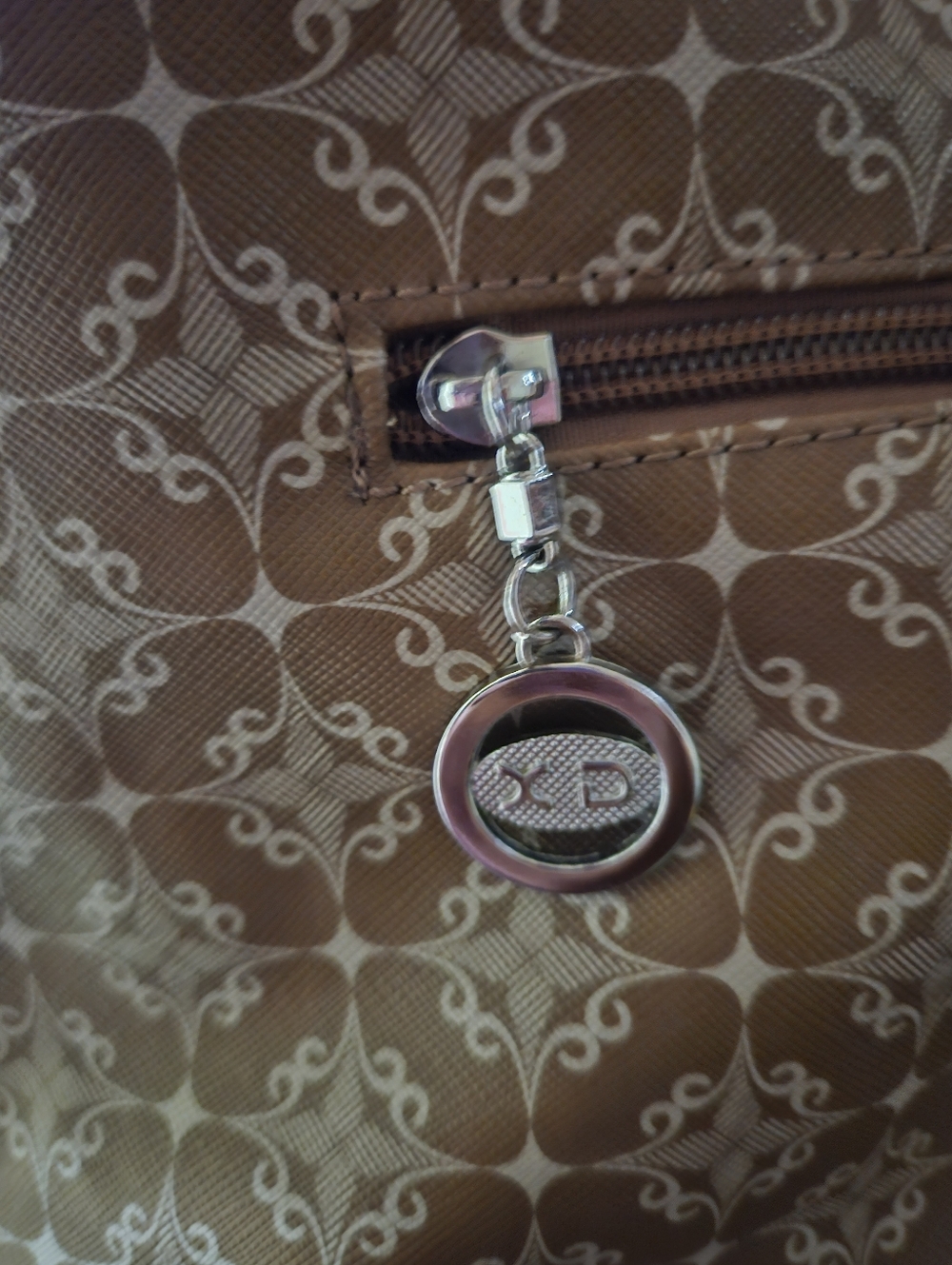 💥Sale💥Neutral Tan Patterned XD Shoulder Bag with Leather Trim - Picture 13 of 13